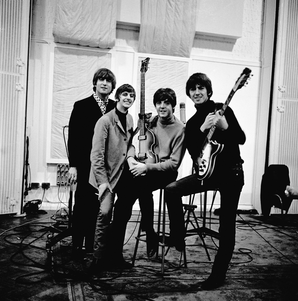 The Beatles  at a recording session for "Beatles For Sale"