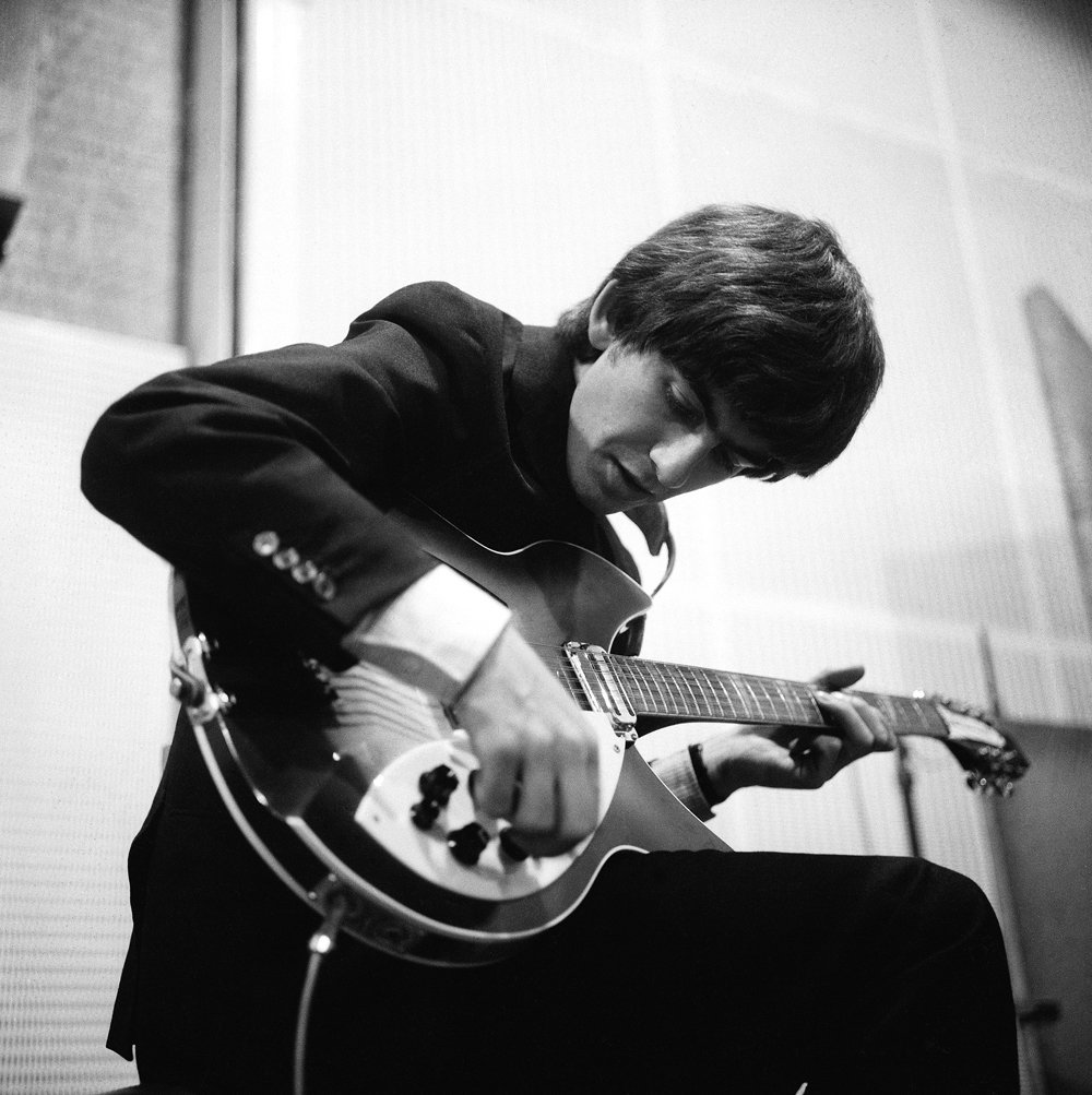 George in the studio recording A Hard Day's Night
