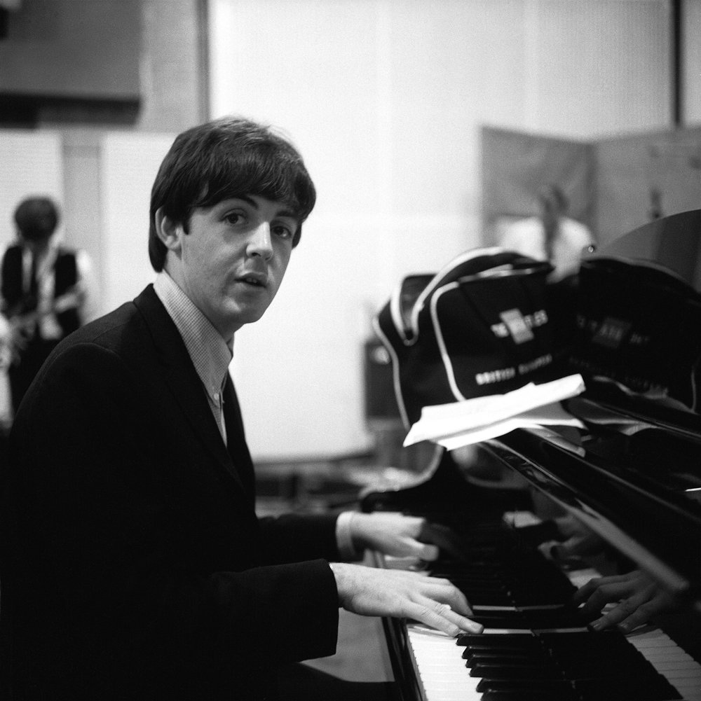 Paul in the studio recording A Hard Day's Night