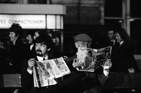 18th March, 1964 - George interviews Paul for the BBC program Public Ear during the filming of A Hard Day's Night.